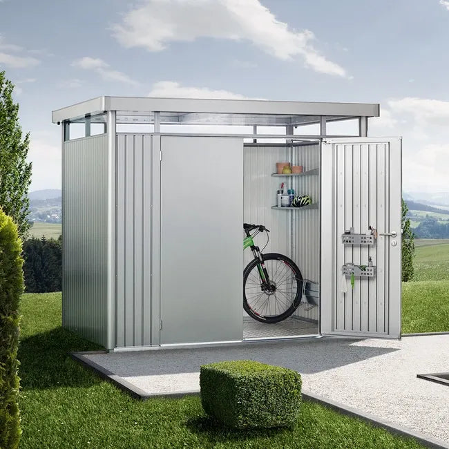 Stylish Metal Storage Shed with flat roof