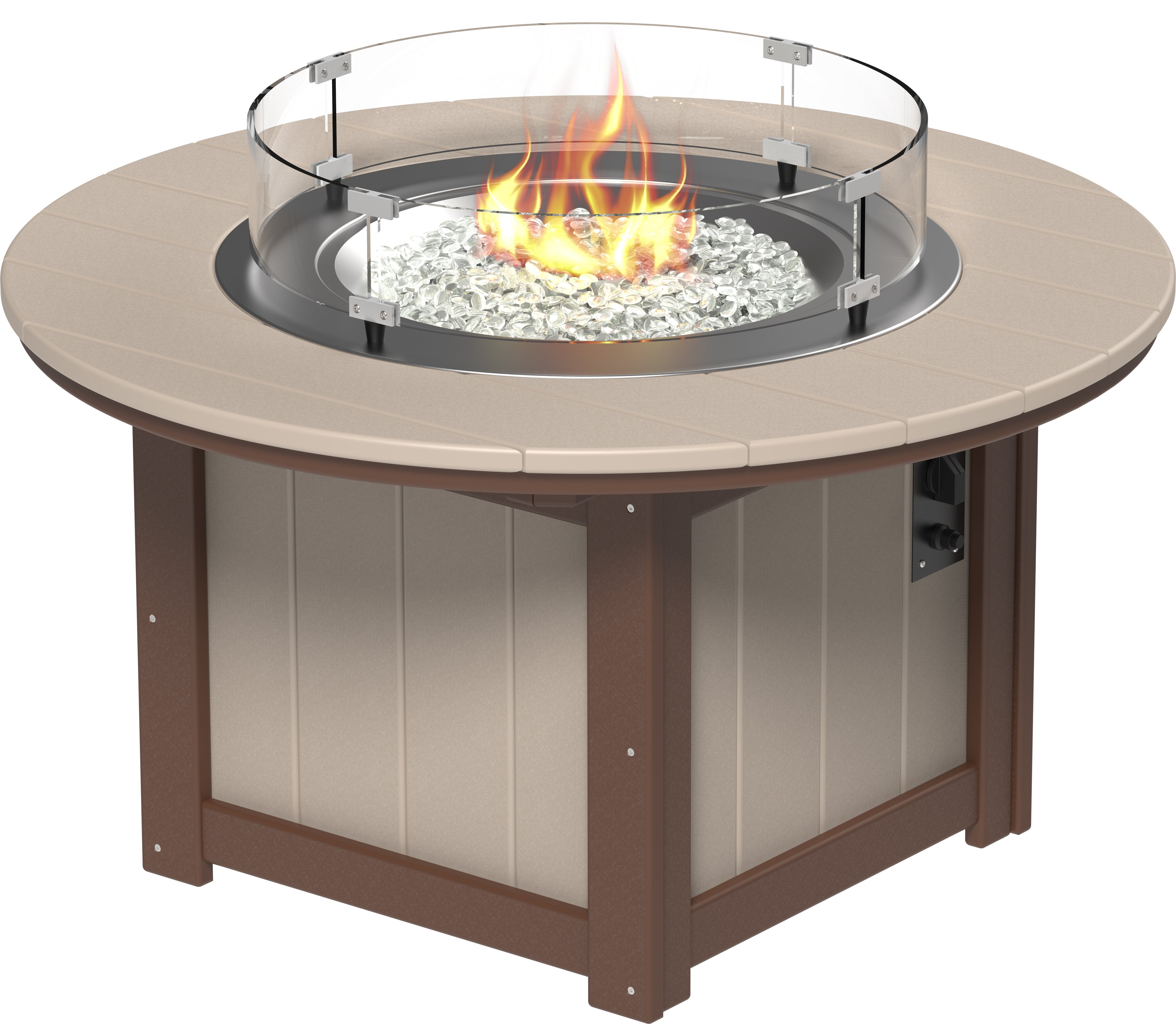 LuxCraft Lumin Fire Table 60" Round in Weatherwood & Chestnut Brown