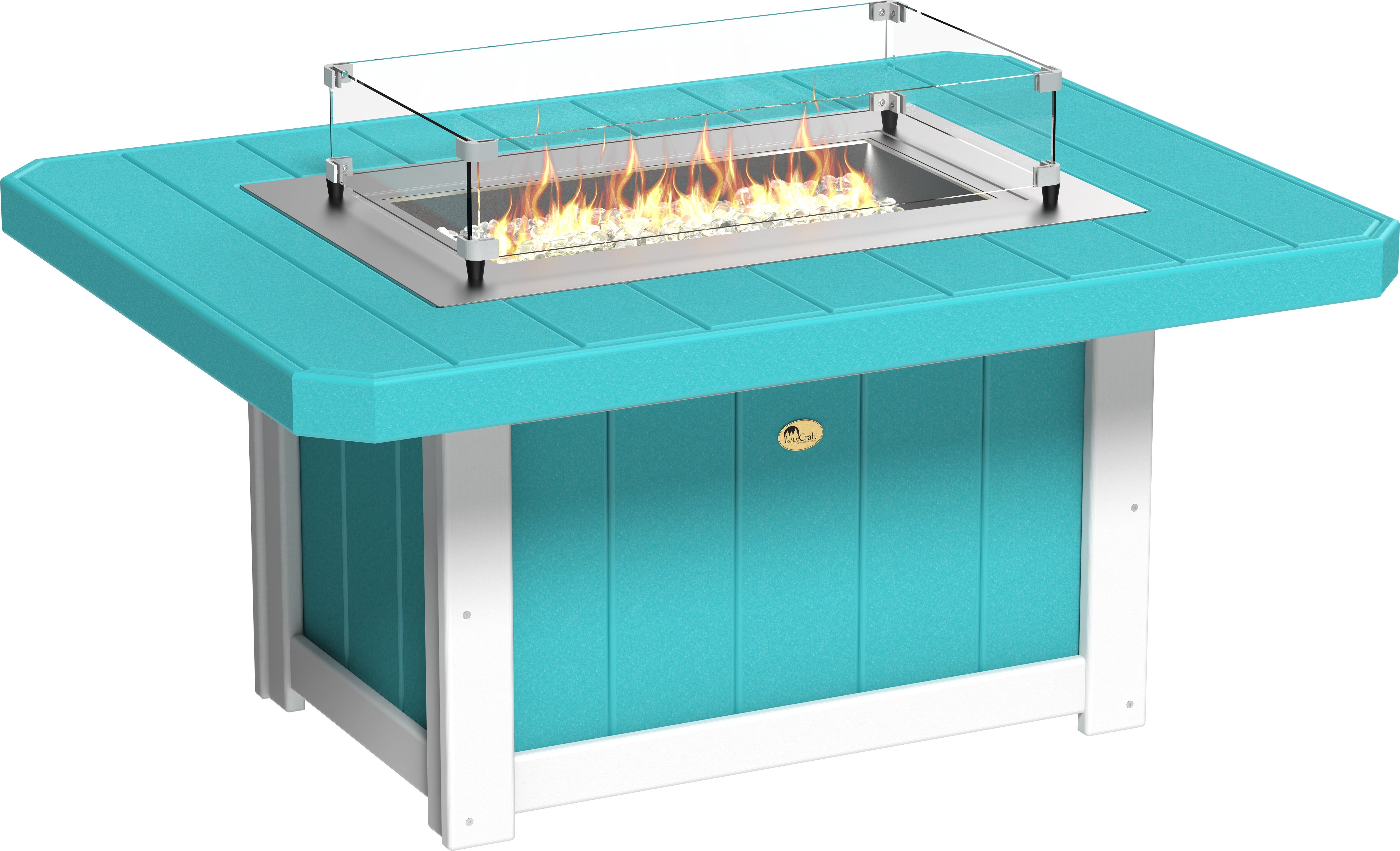 LuxCraft Lumin Fire Table 62" Rectangular in Aruba Blue & White