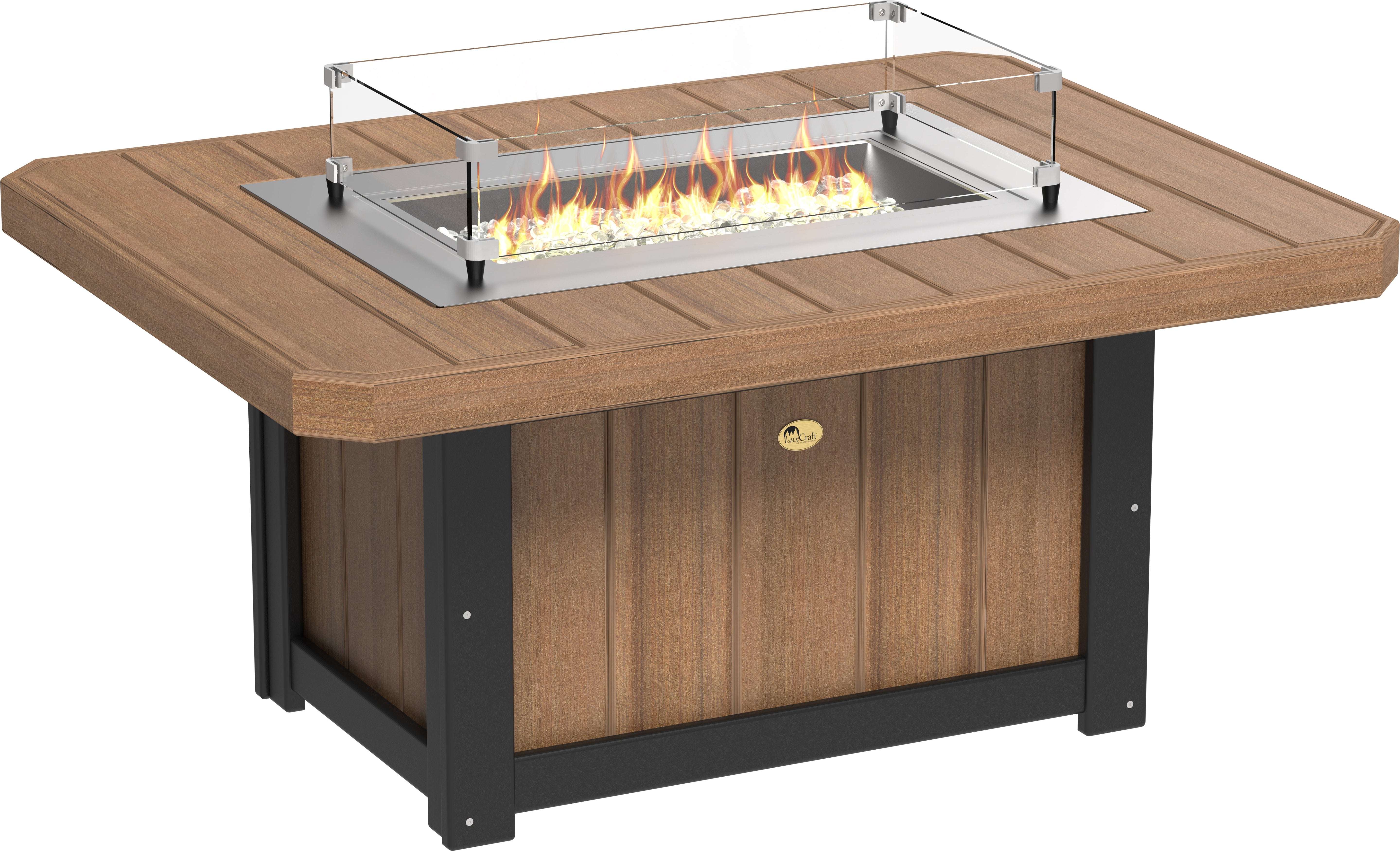 LuxCraft Lumin Fire Table 62" Rectangular in Antique Mahogany & Black