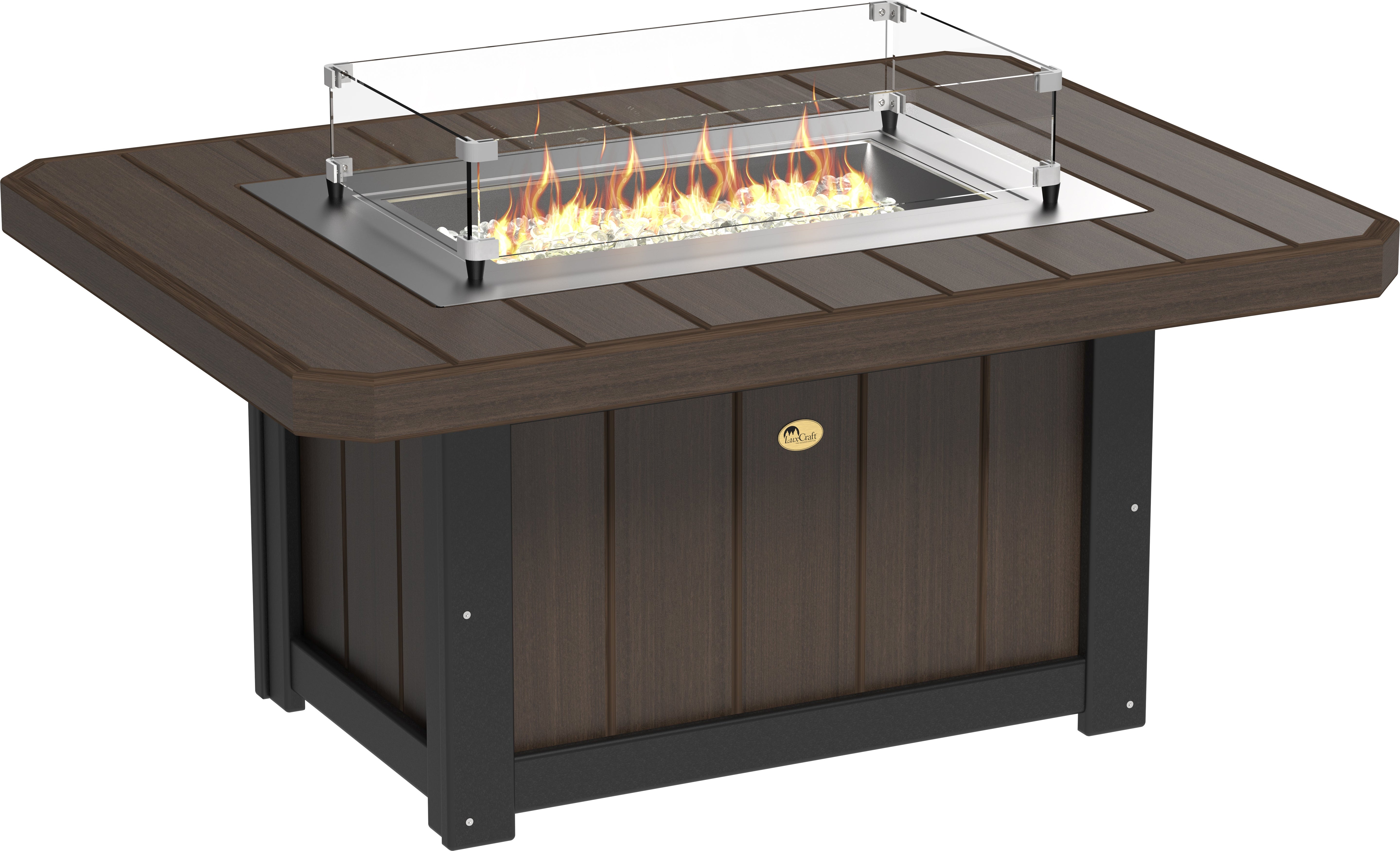 LuxCraft Lumin Fire Table 62" Rectangular in Brazilian Walnut & Black
