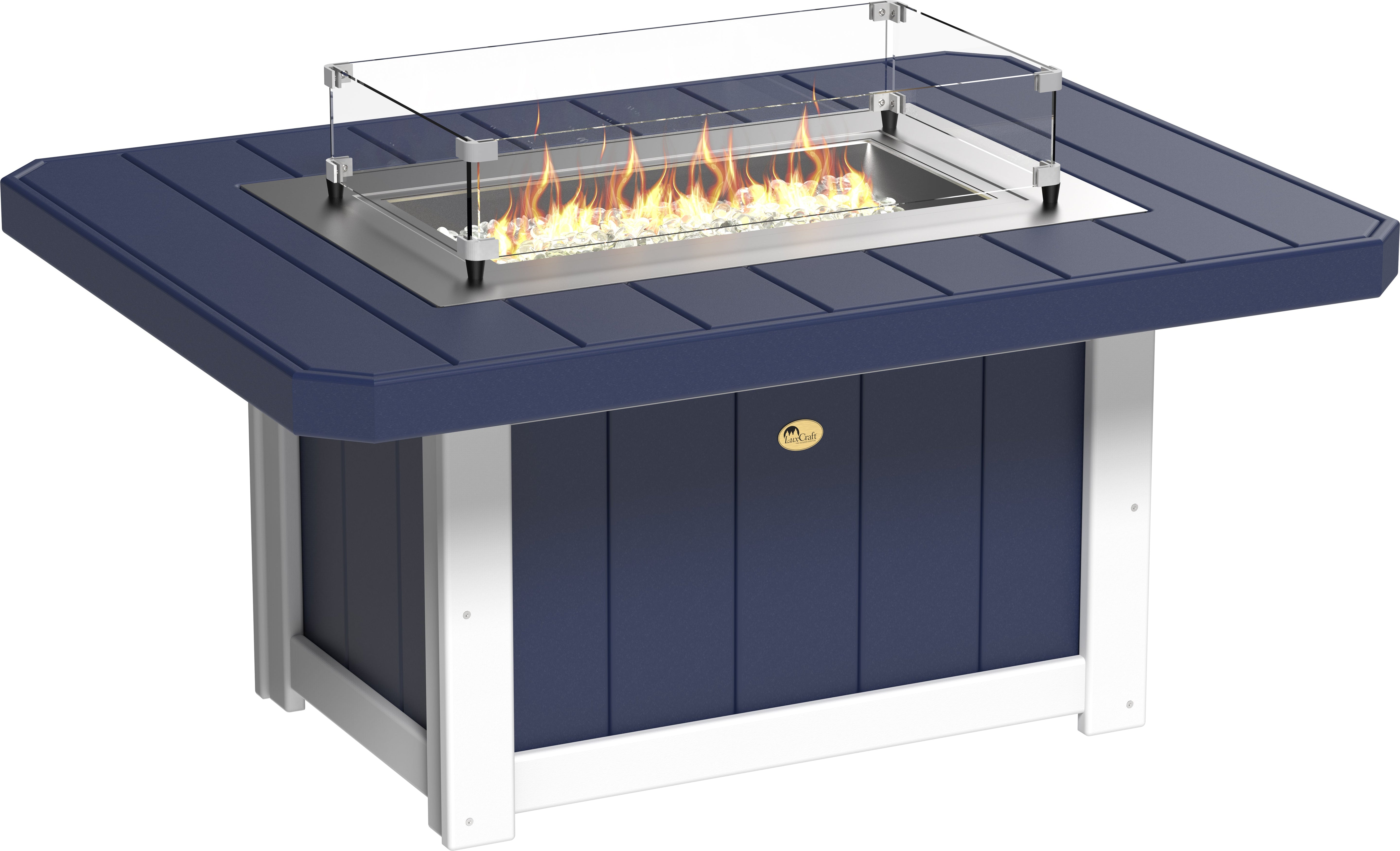 LuxCraft Lumin Fire Table 62" Rectangular in Patriot Blue & White