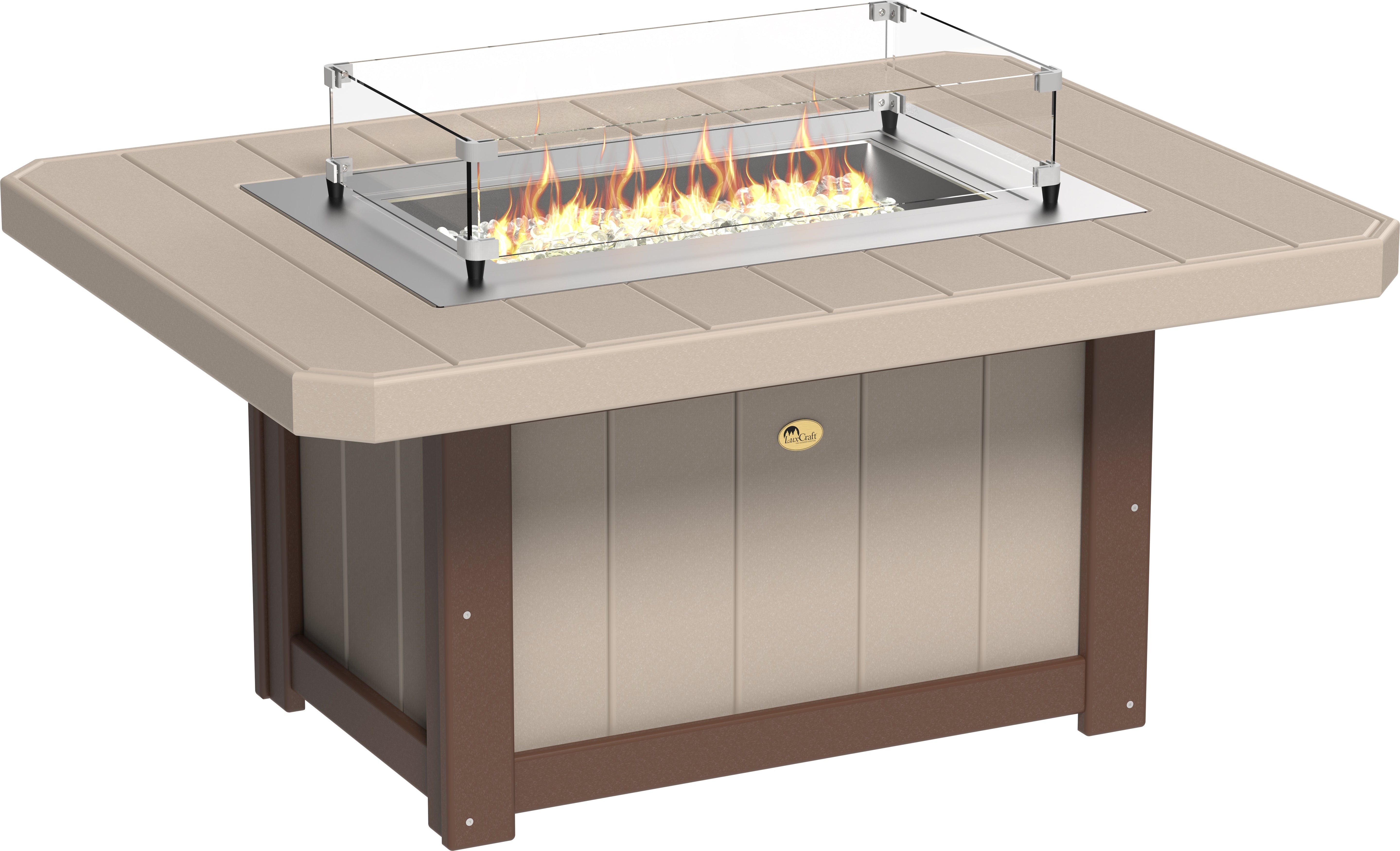 LuxCraft Lumin Fire Table 62" Rectangular in Weatherwood & Chestnut Brown